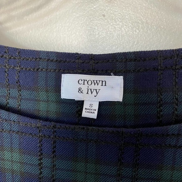 Women's Crown & Ivy Bow Back Tartan Plaid Holiday Christmas Dress Navy Small - Picture 5 of 8